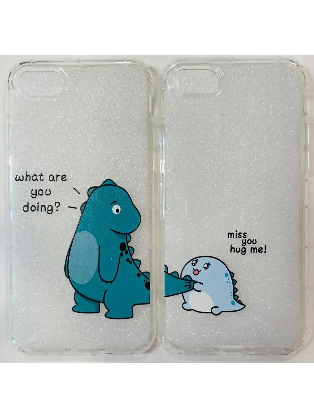 Cute Cartoon Dinosaur Clear iPhone 12/11/XR/XS/X/8/7 Phone Case Cover SET OF 2
